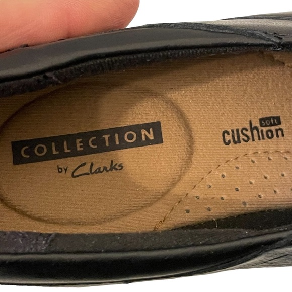 Collection By Clarks Cushion Comfort Black Slip On Low Wedge Loafer Shoe Sz 7 - Picture 9 of 10